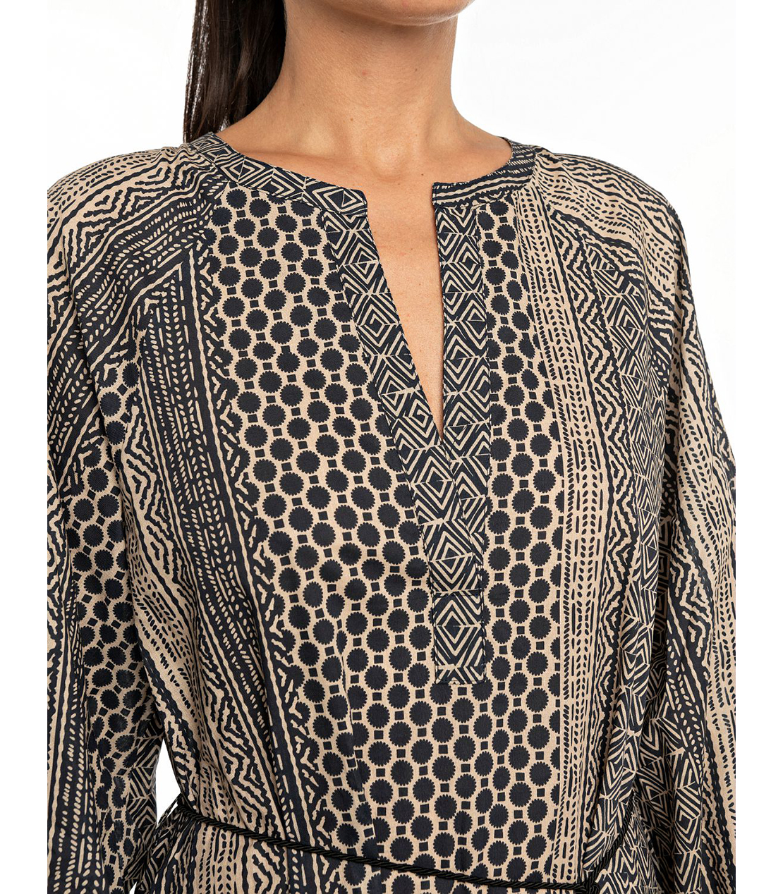 パッチワークプリント ロングドレス 詳細画像 ブラック/ベージュ 3